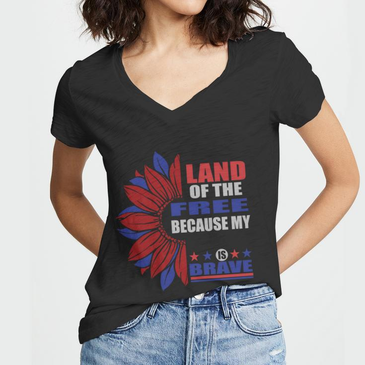 Land Of The Free Because My Is Brave Sunflower 4Th Of July Women V-Neck T-Shirt