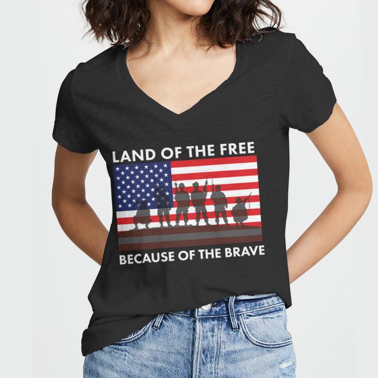 Land Of The Free Because Of The Brave Women V-Neck T-Shirt