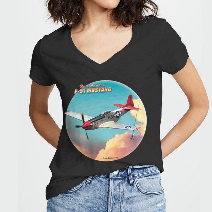 Larry Grossman - P-51 Mustang Plane Tshirt Women V-Neck T-Shirt