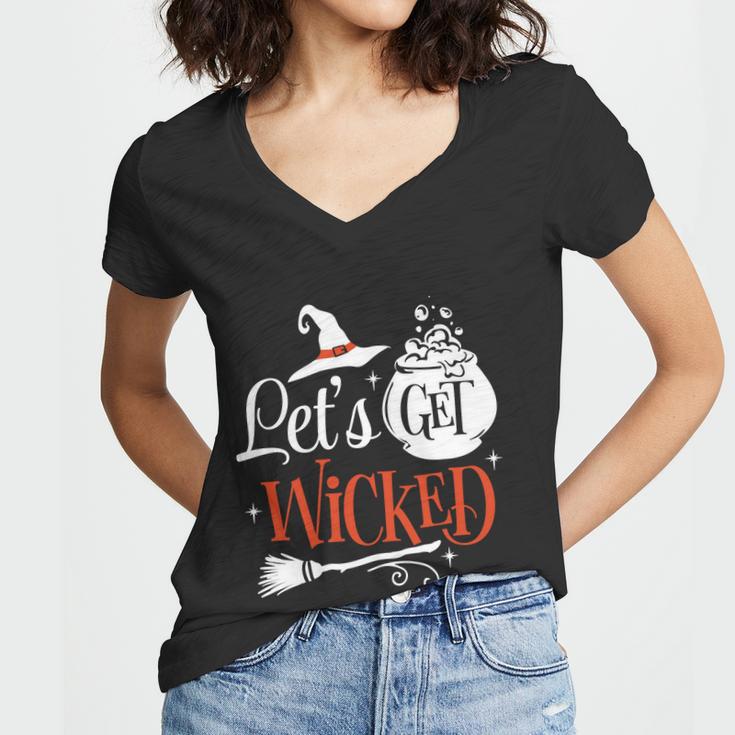 Lets Get Wicked Halloween Quote Women V-Neck T-Shirt