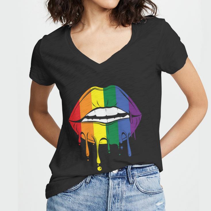 Lips Lgbt Gay Pride Lesbian Bisexual Ally Quote V2 Women V-Neck T-Shirt