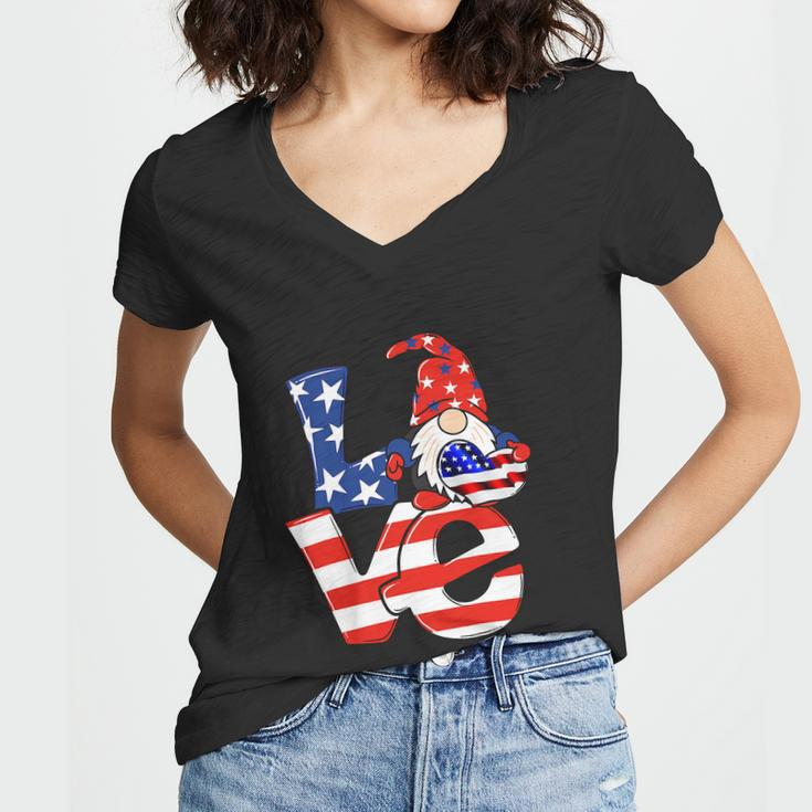Love Gnome American Flag Funny 4Th Of July Women V-Neck T-Shirt