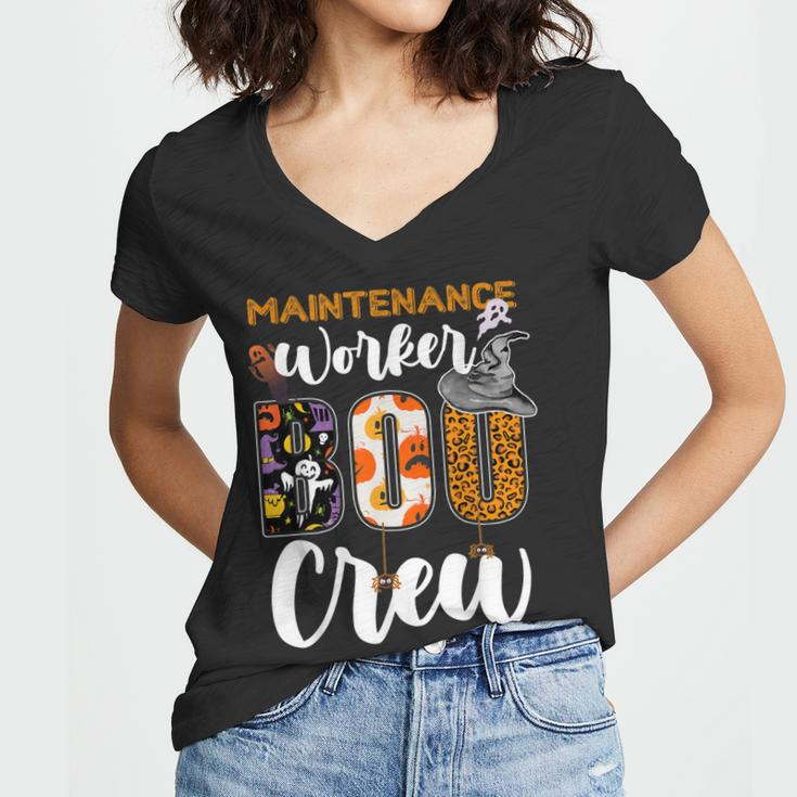 Maintenance Worker Boo Crew Ghost Funny Halloween Matching Women V-Neck T-Shirt