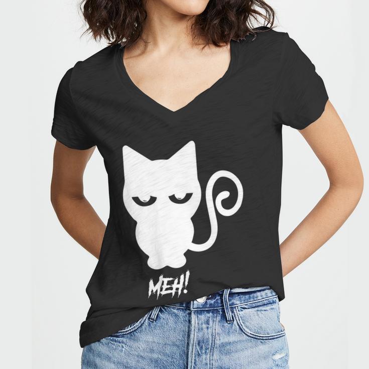 Meh Cat Funny Halloween Quote Women V-Neck T-Shirt