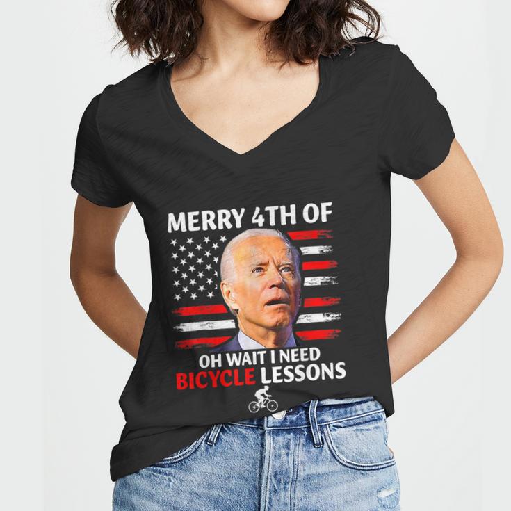 Merry 4Th Of July Biden Bike Bicycle Falls Off Anti Biden V2 Women V-Neck T-Shirt