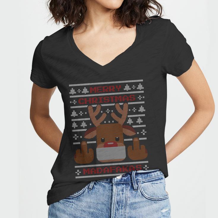 Merry Madafakas Funny Ugly Christmas Women V-Neck T-Shirt