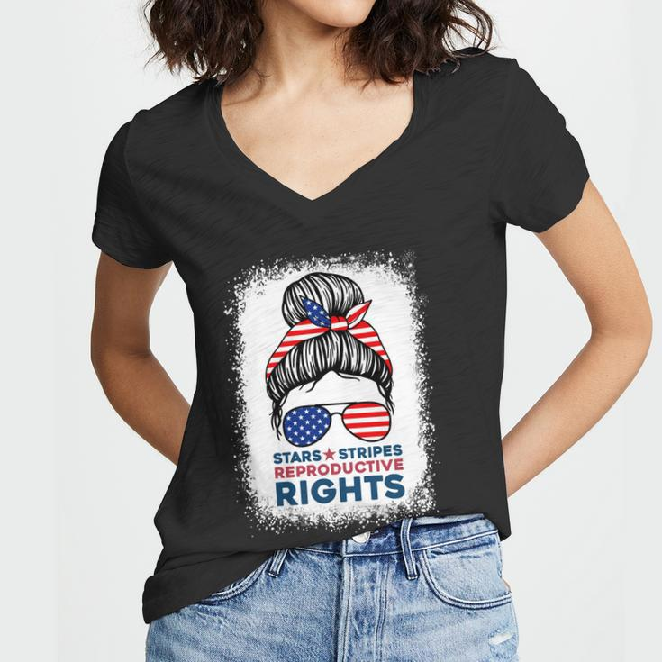 Messy Bun American Flag Stars Stripes Reproductive Rights Meaningful Gift V2 Women V-Neck T-Shirt