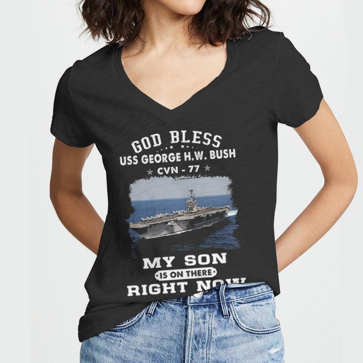 My Son Is On Uss Uss George H W Bush Cvn Women V-Neck T-Shirt