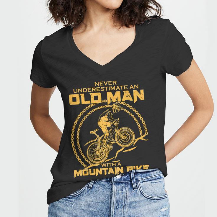 Never Underestimate An Old Man With A Mountain Bike Tshirt Women V-Neck T-Shirt