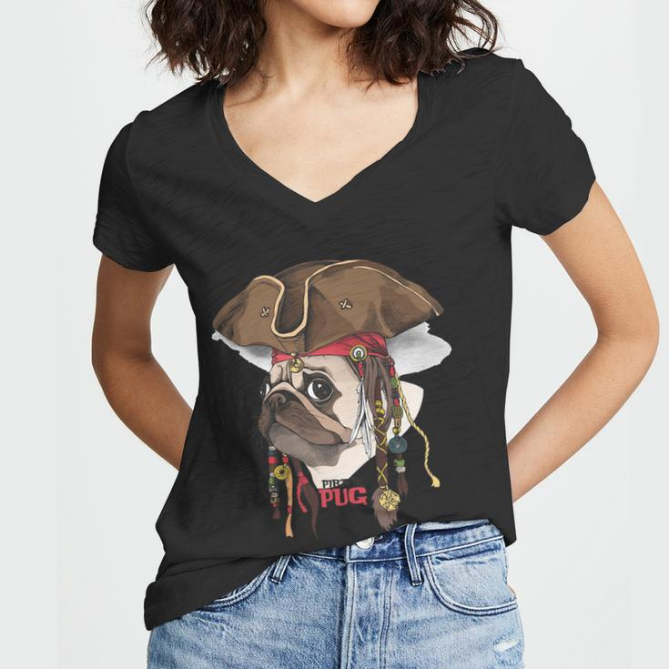 Pirate Pug V2 Women V-Neck T-Shirt