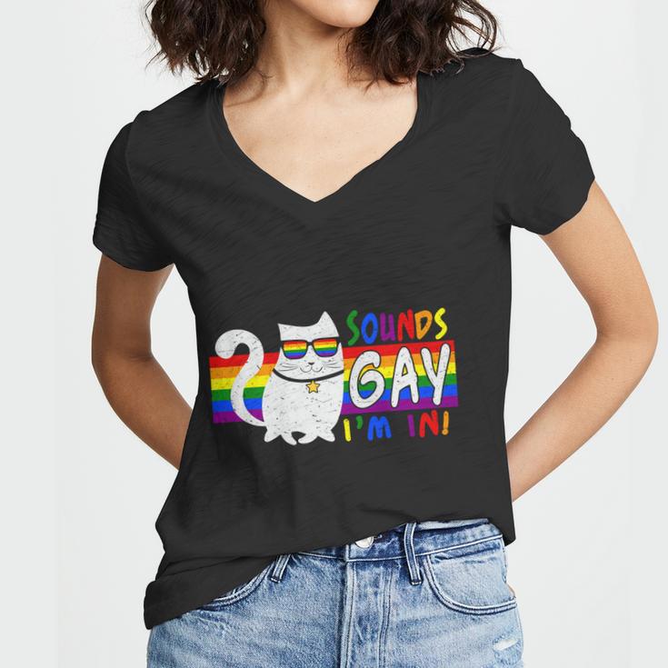 Pride Month Cat Sounds Gay I Am In Lgbt Women V-Neck T-Shirt