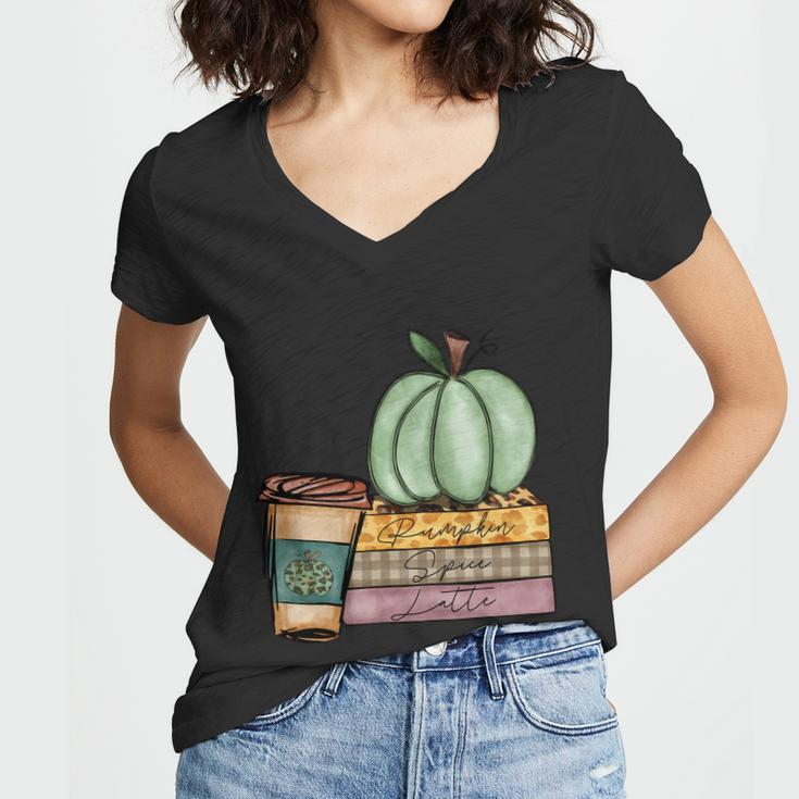 Pumpkin Spice Latte Thanksgiving Quote Women V-Neck T-Shirt
