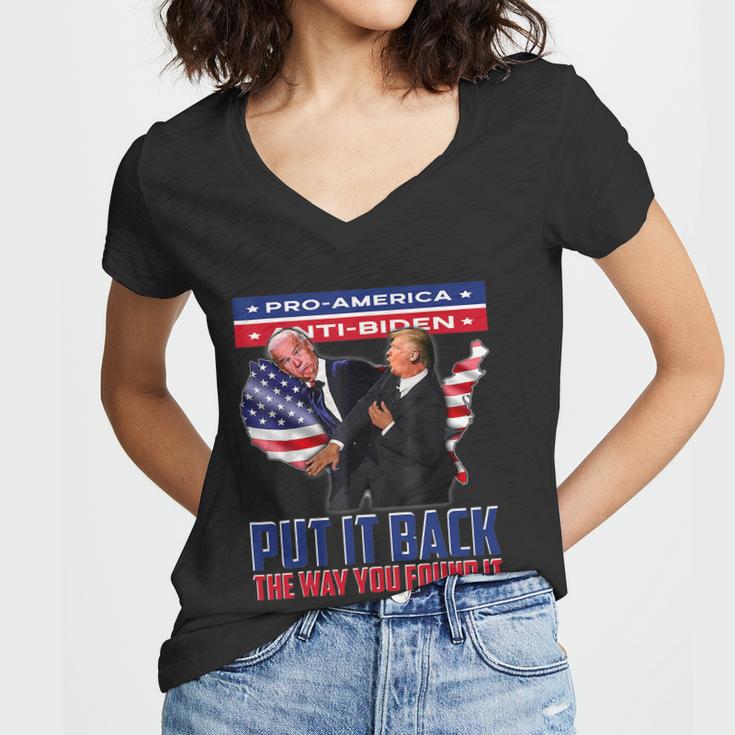 Put It Back The Way You Found It Funny Trump Slap Anti Biden Women V-Neck T-Shirt