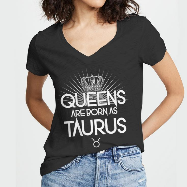 Queens Are Born As Taurus Graphic Design Printed Casual Daily Basic Women V-Neck T-Shirt