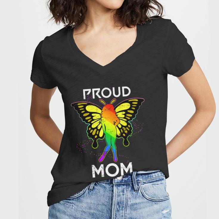 Rainbow Butterfly Proud Lesbian Mom Mothers Day Gift Lgbt Cool Gift Women V-Neck T-Shirt