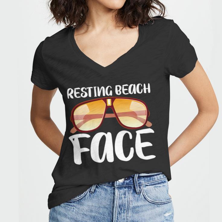 Resting Beach Face Summer Shades Women V-Neck T-Shirt