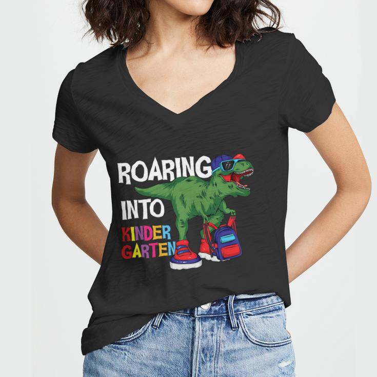 Roaring Into Kindergarten Dinosaur Back To School Women V-Neck T-Shirt