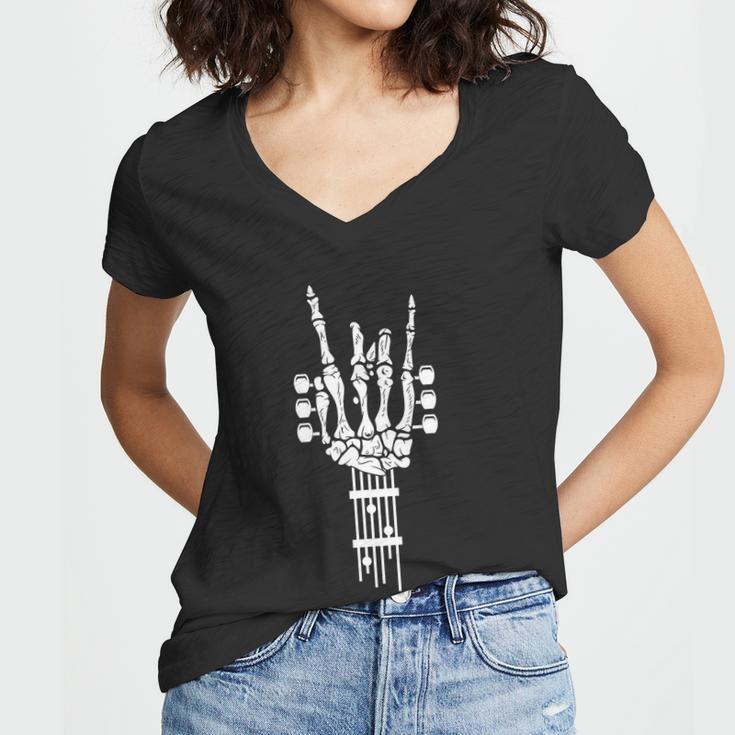 Rock Roll Skeleton Gift Guitar Music Lover Gift Women V-Neck T-Shirt