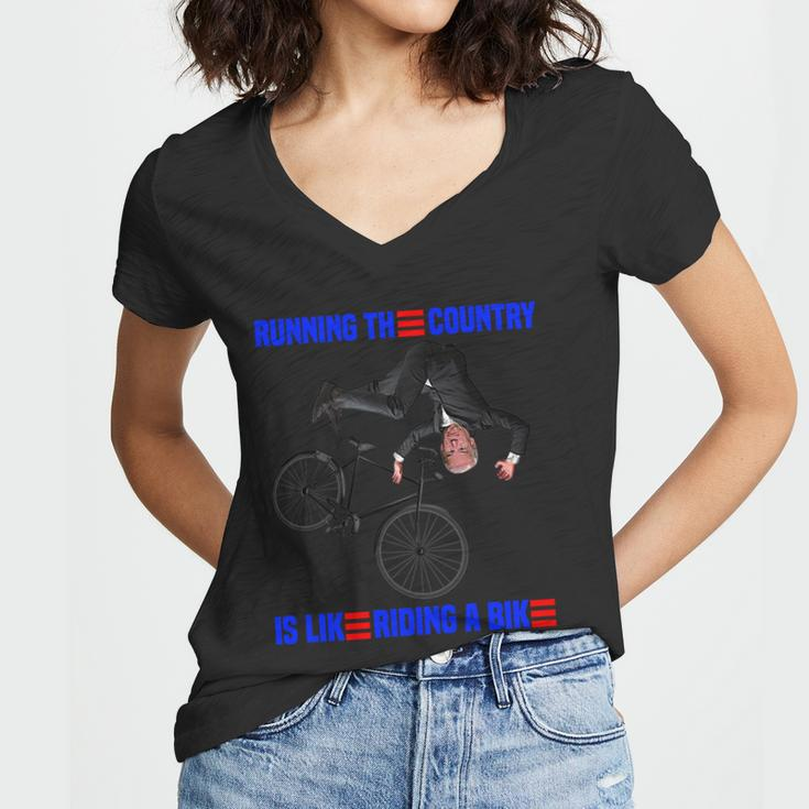 Running The Country Is Like Riding A Bike Biden Bike Women V-Neck T-Shirt