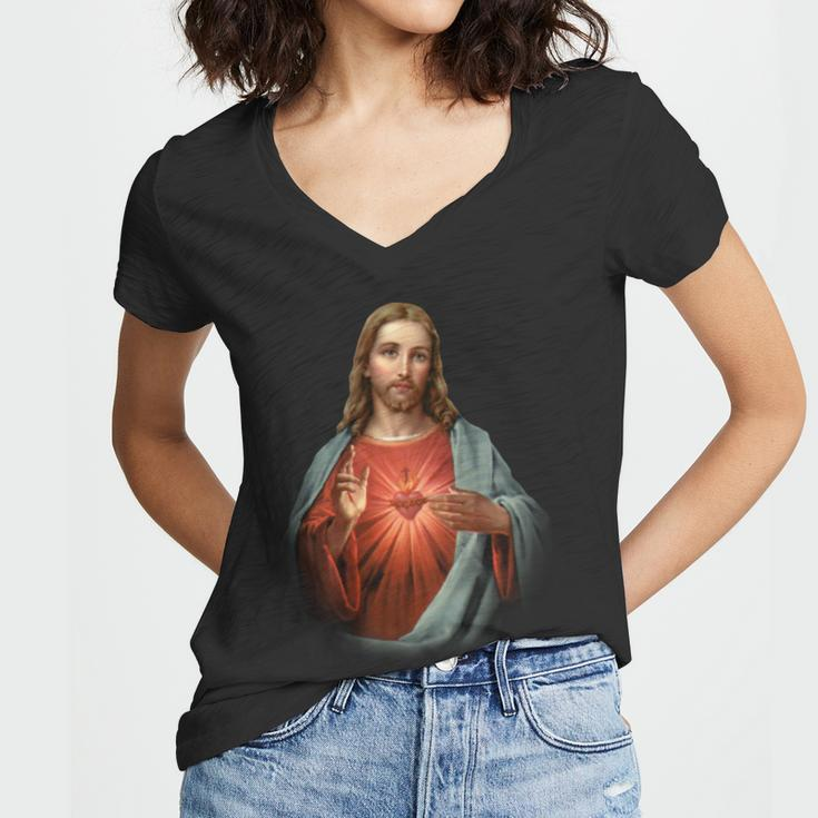 Sacred Heart Of Jesus V2 Women V-Neck T-Shirt