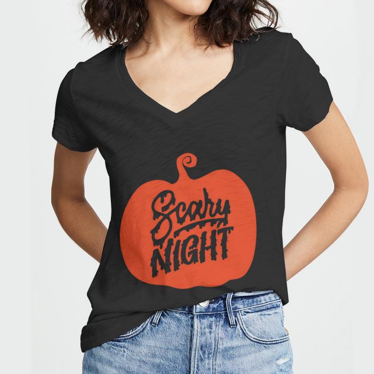 Scary Night Pumpkin Halloween Quote Women V-Neck T-Shirt