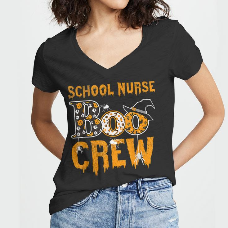 School Nurse Teacher Boo Crew Halloween School Nurse Teacher Women V-Neck T-Shirt