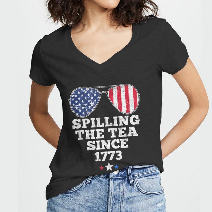 Spilling The Tea Since 1773 Funny 4Th Of July American Flag Women V-Neck T-Shirt