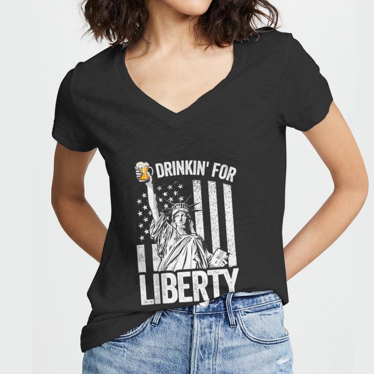 Statue Of Liberty Funny 4Th Of July American Flag Women V-Neck T-Shirt