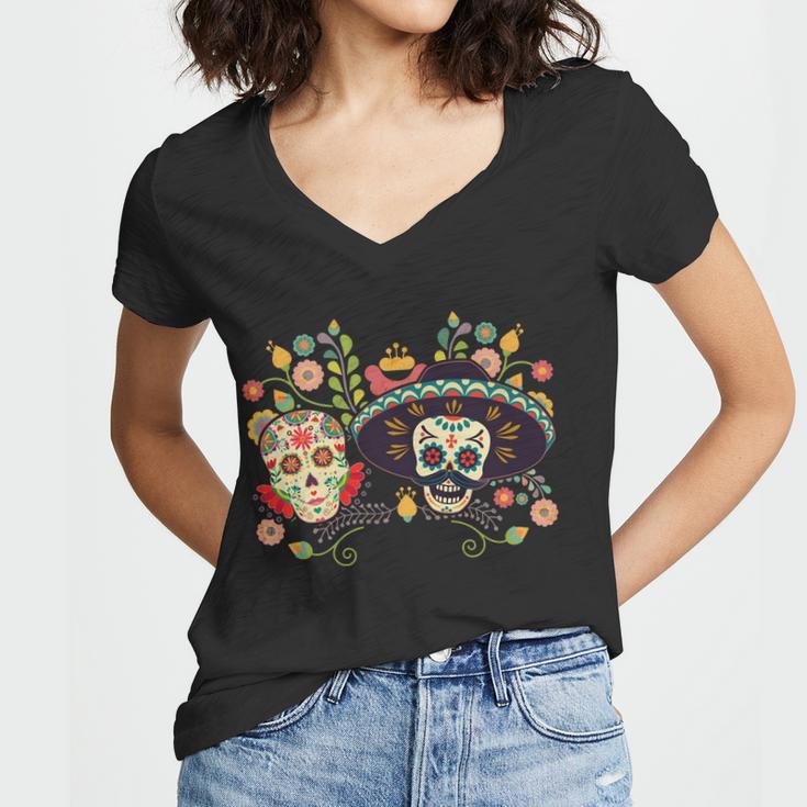 Sugar Skulls Day Of The Dead Women V-Neck T-Shirt