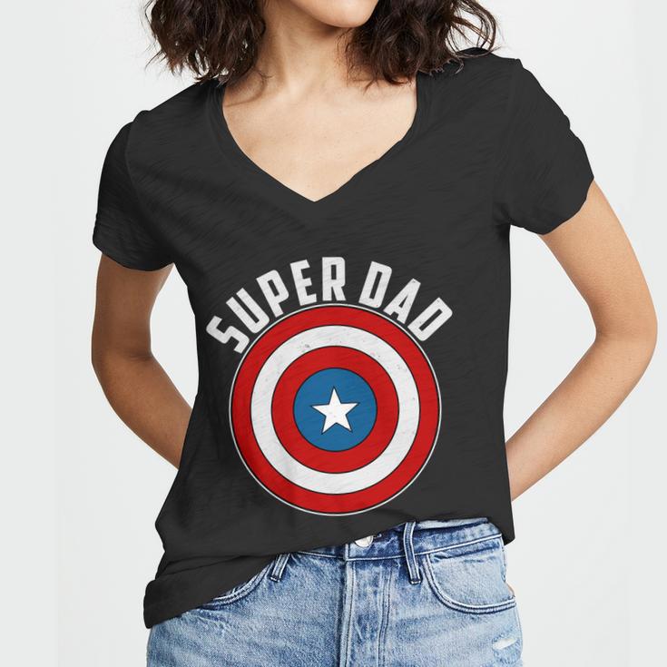 Super Dad Superhero Shield Fathers Day Women V-Neck T-Shirt