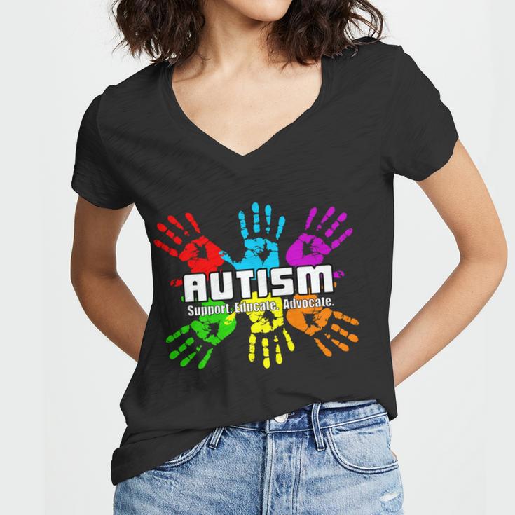 Support Educate Advocate Autism Handprint Tshirt Women V-Neck T-Shirt