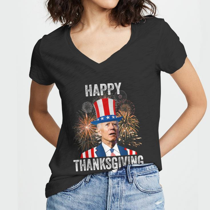 Thanksgiving Funny Happy 4Th Of July Anti Joe Biden Women V-Neck T-Shirt