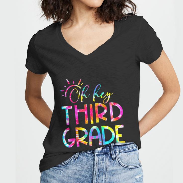 Tie Dye Hello 3Rd Third Grade Teacher Women V-Neck T-Shirt