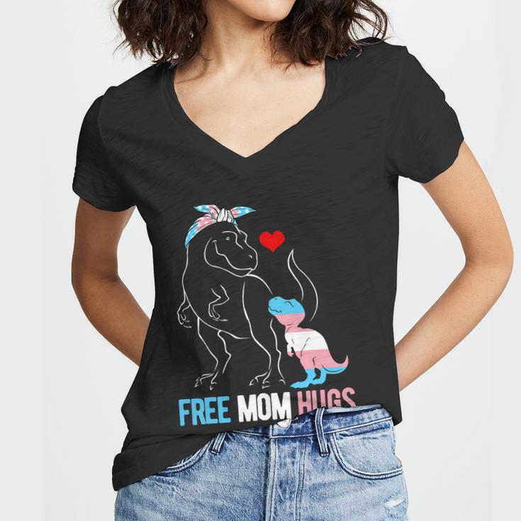 Trans Free Mom Hugs Dinosaur Rex Mama Transgender Pride Gift Women V-Neck T-Shirt