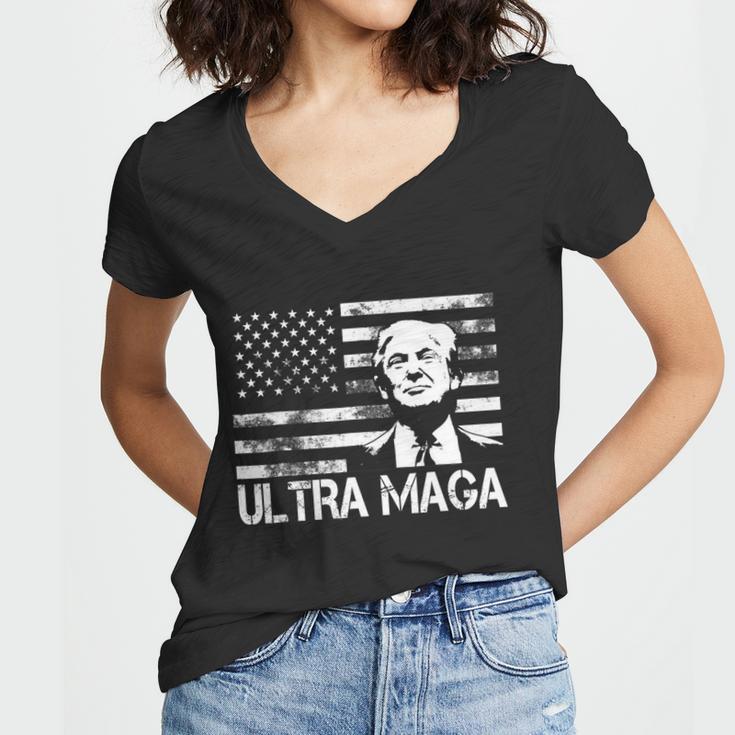 Trendy Ultra Maga Pro Trump American Flag 4Th Of July Retro Funny Gift Women V-Neck T-Shirt