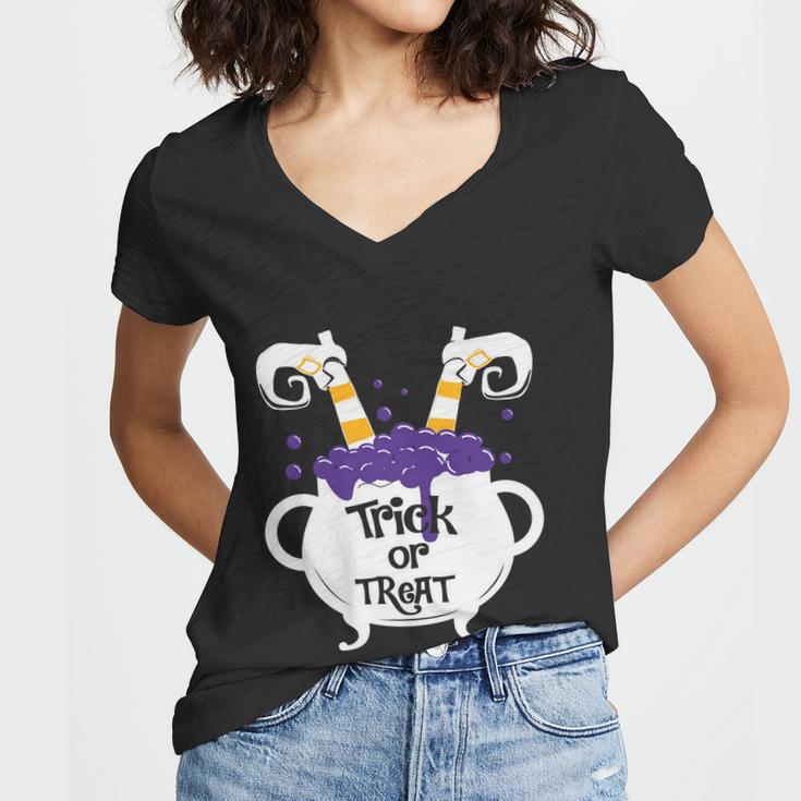 Trick Or Treat Funny Halloween Quote Women V-Neck T-Shirt