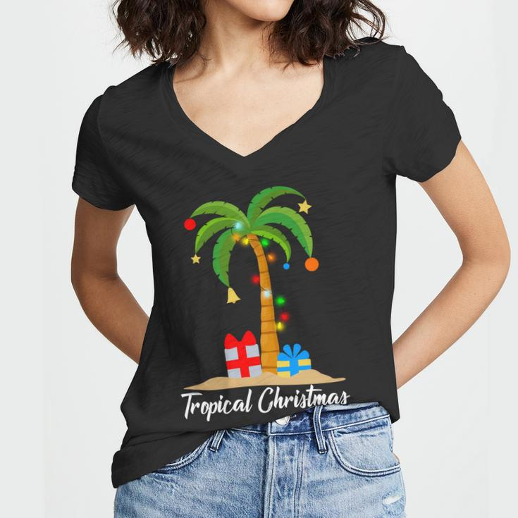 Tropical Christmas Women V-Neck T-Shirt