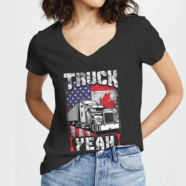 Truck Yeah Canada Flag American Flag Freedom Convoy Women V-Neck T-Shirt