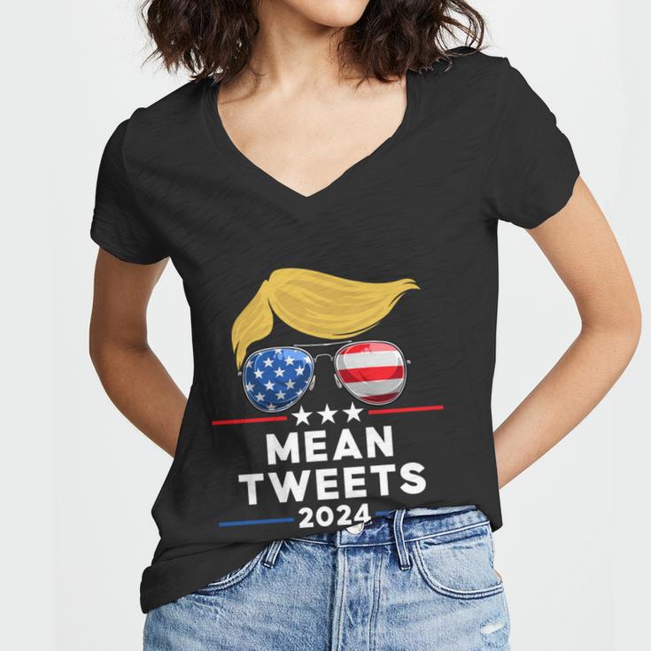 Trump 2024 Mean Tweets Usa Flag Sunglasses Funny Political Gift Women V-Neck T-Shirt