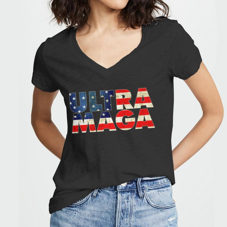 Ultra Maga Usa American Flag Women V-Neck T-Shirt
