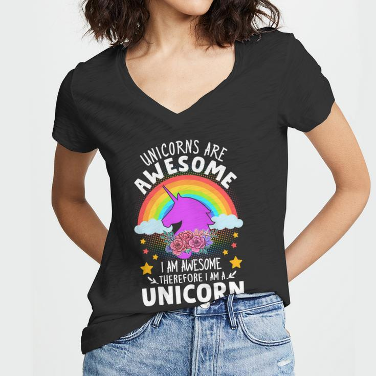 Unicorns Are Awesome I Am Awesome Therefore I Am A Unicorn Women V-Neck T-Shirt