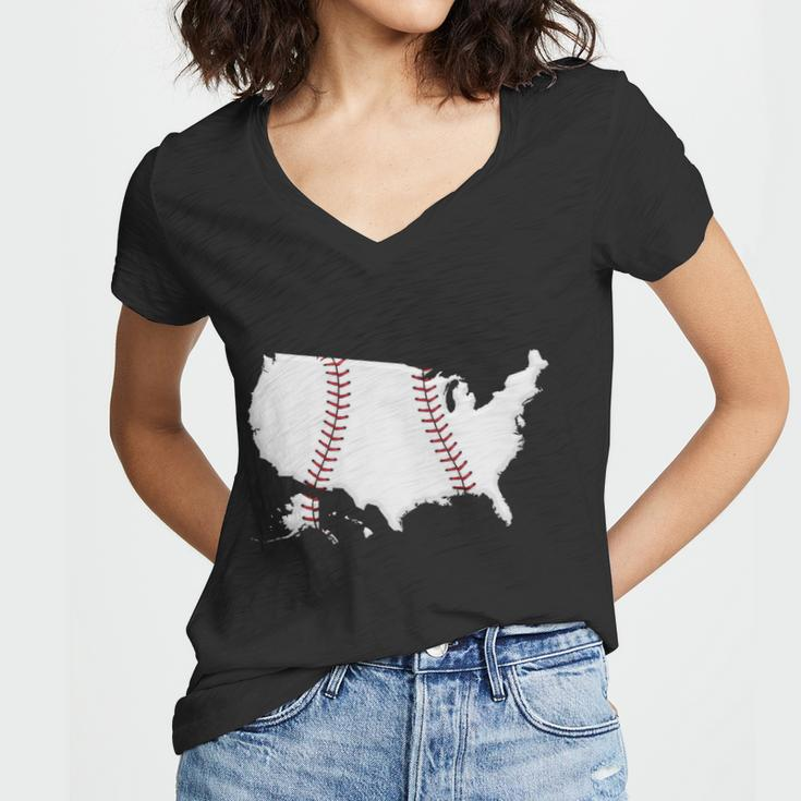 Us Map American Baseball Women V-Neck T-Shirt