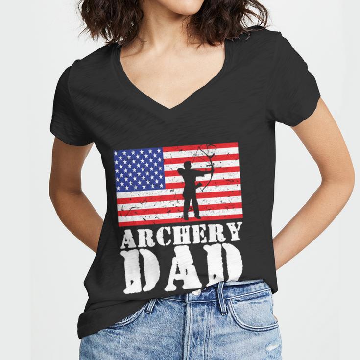 Usa American Distressed Flag Archery Dad Men Gift For Him Gift Women V-Neck T-Shirt