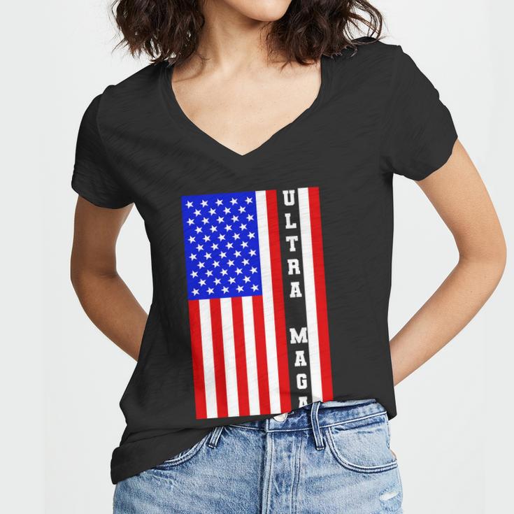 Usa Flag United States Of America Ultra Maga Trump Women V-Neck T-Shirt