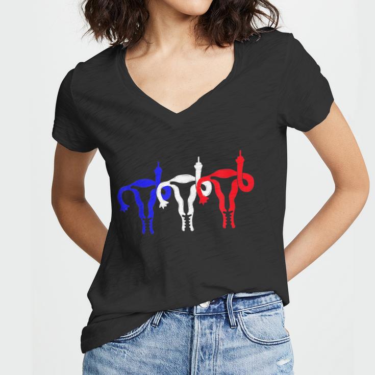 Uterus Shows Middle Finger Feminist Blue Red 4Th Of July Women V-Neck T-Shirt