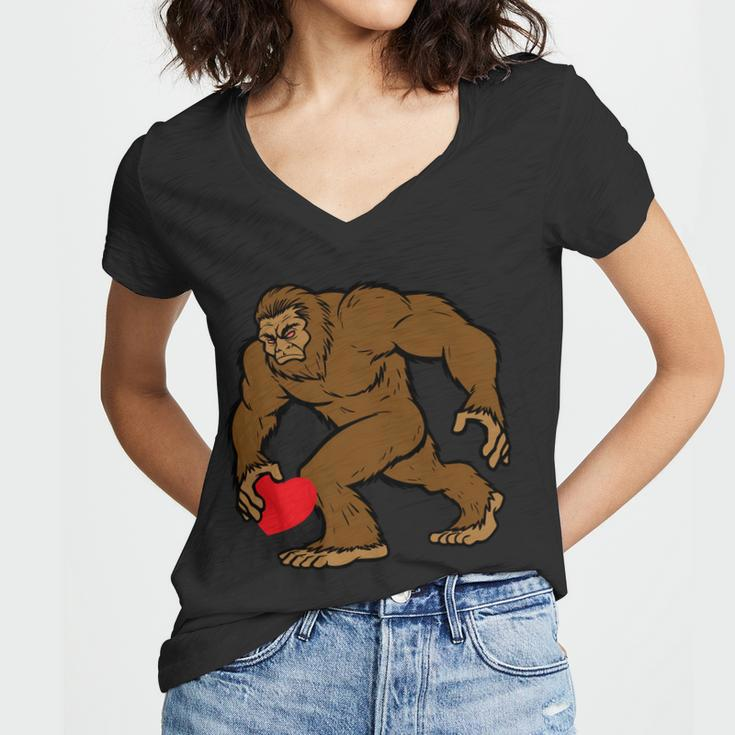 Valentines Day Bigfoot Heart Sasquatch Tshirt Women V-Neck T-Shirt