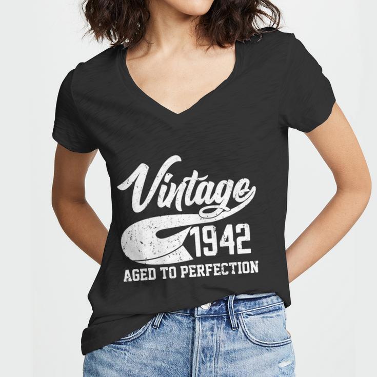 Vintage 1942 Aged To Perfection 80Th Birthday Women V-Neck T-Shirt