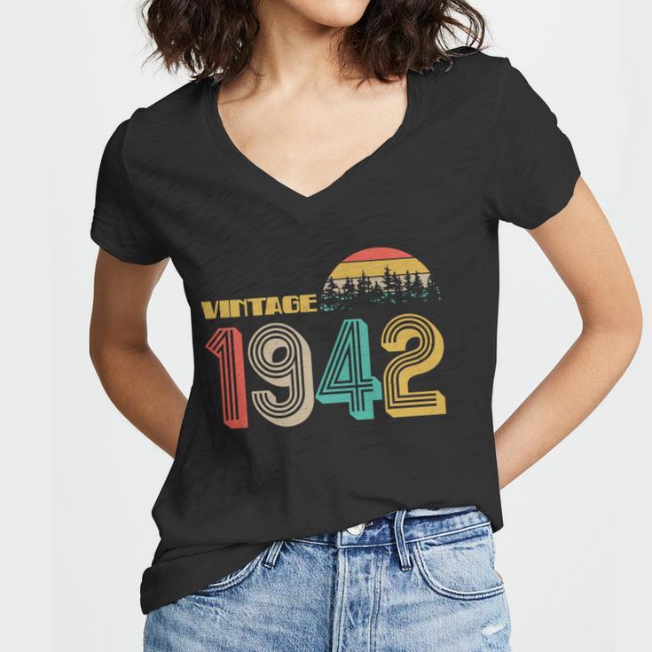 Vintage 1942 Sun Wilderness 80Th Birthday Tshirt Women V-Neck T-Shirt