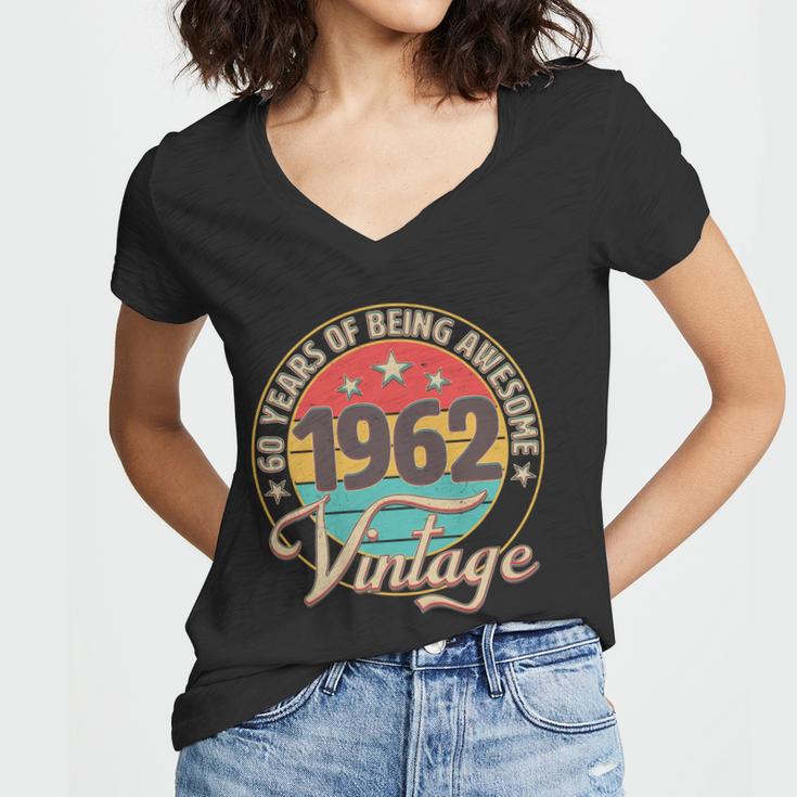 Vintage 1962 Birthday 60 Years Of Being Awesome Emblem Women V-Neck T-Shirt