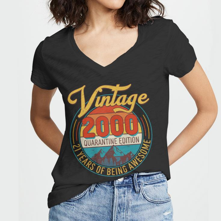 Vintage 2000 Quarantine Edition 21 Years Of Being Awesome Birthday Women V-Neck T-Shirt